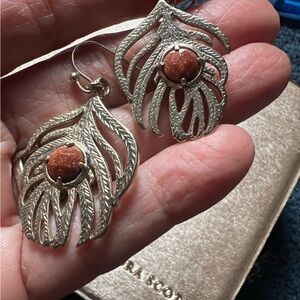 Kendra Scott vintage Rita earrings in light gold with goldstone stones